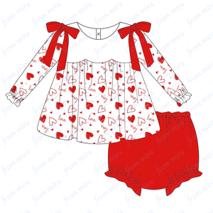 Conjunto de Ropa para Bebé Niña para el Día de San Valentín, Estampado de Corazón, Lazo Tejido, Conjunto de Ropa para Bebé Niña con Monograma, Conjunto de Ropa para Bebé Niña - Product Image 2