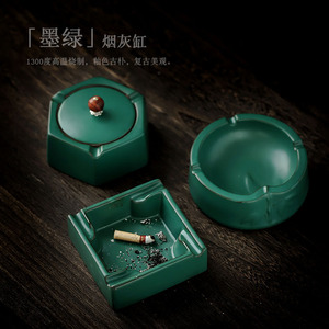 Cendrier en céramique Shangyan carré vert foncé au design rétro pour la maison et le bureau - Product Image 5