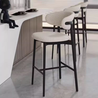 Tabouret de bar moderne en bois massif, chaise de comptoir nordique de luxe léger en acier inoxydable et lin, pieds hauts pour îlot de cuisine extérieur et bar à domicile