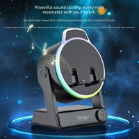Enceinte Bluetooth à double haut-parleur avec horloge numérique, lumière d'ambiance RVB, latence nulle, appairage automatique, sans fil, moderne, en PVC, pour la maison et le bureau