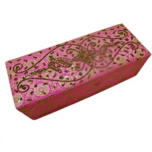 Boîte rectangulaire artisanale en brocart vert avec incrustation en laiton, broderie en soie écologique, motif floral, en tissu de coton pour la maison - Product Image 1