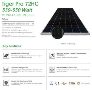 Panneau solaire monocristallin Jinko Solar 550W 555W 560W à 72 demi-cellules, fournisseur chinois, prix compétitif - Product Image 2