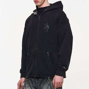 Custom Heavyweight <b>Zip</b>-<b>Up</b> <b>Hoodie</b> for <b>Men</b> Streetwear <b>Black</b> Y2K with 100% Cotton Winter Season Letter Pattern Hooded Collar - Product Image 1