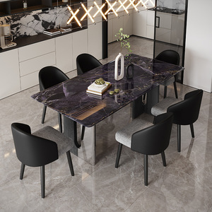 Ensemble table et chaises rectangulaires en marbre naturel, 4 pièces, combinaison durable pour salle à manger - Product Image 2