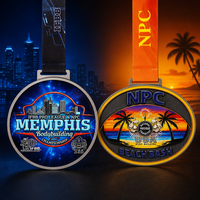 Médaille de championnat de musculation personnalisée avec ruban, en alliage de zinc plaqué or et argent, émail couleur, relief 3D, récompense sportive