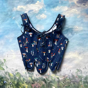 Женский винтажный териленовый жаккардовый корсет, дышащий жаккардовый жилет с крашеной пряжей в стиле ренессанс, майка со шнуровкой на спине, тонкая майка - Product Image 5