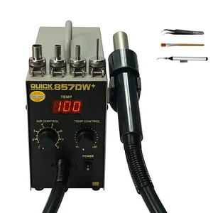 Original QUICK 857DW+ Soldering Station Hot Air Gun Station with Heater Helical Wind Air Gun SMD Hot Rework Station 850W