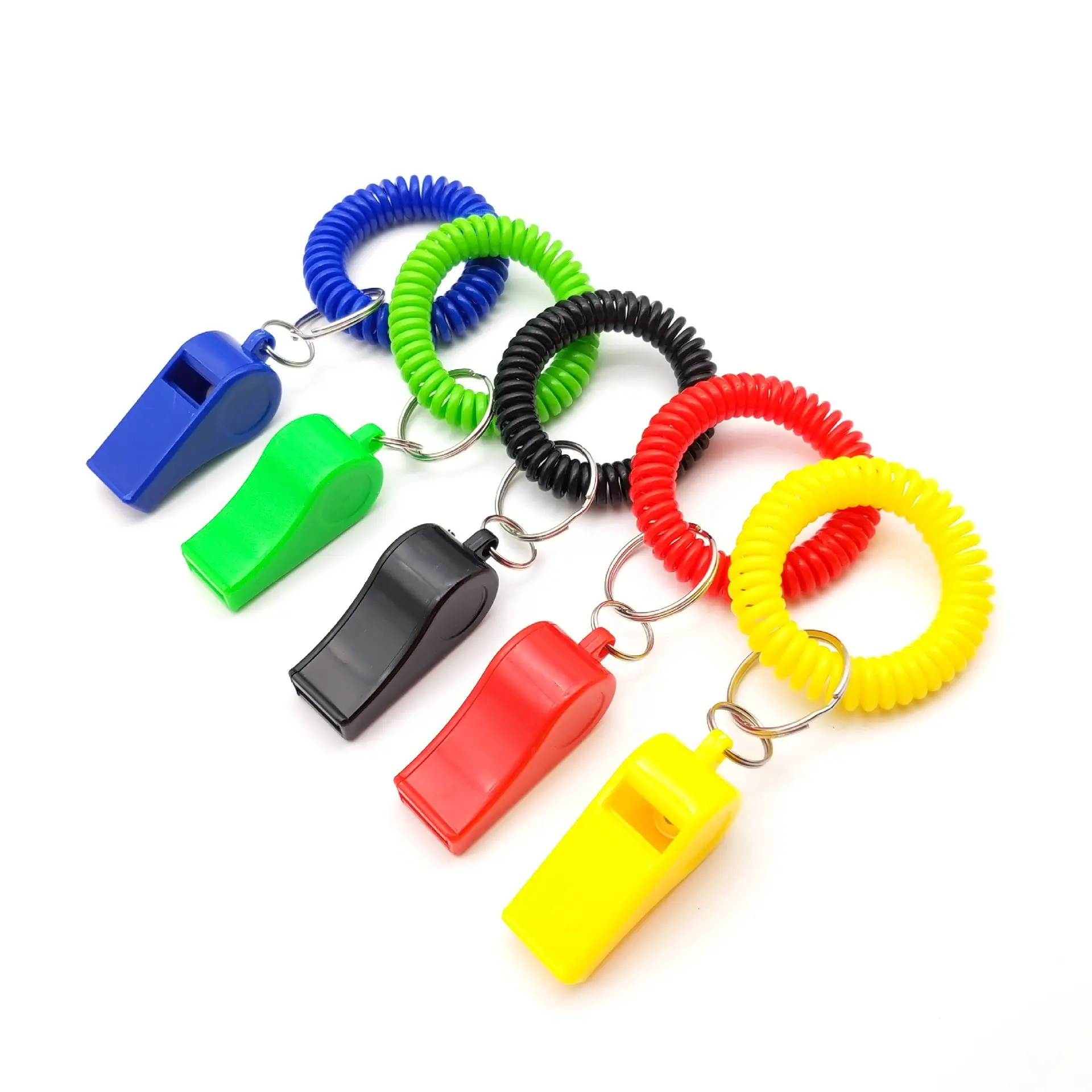 Plastic colored whistle with telephone line spring coil Plastic keychain bracelet Children's spring coil whistle