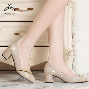 Escarpins à paillettes dorées et argentées pour femmes, à talon moyen, escarpins d'affaires à la mode, nouvelle collection de printemps, - Product Image 5