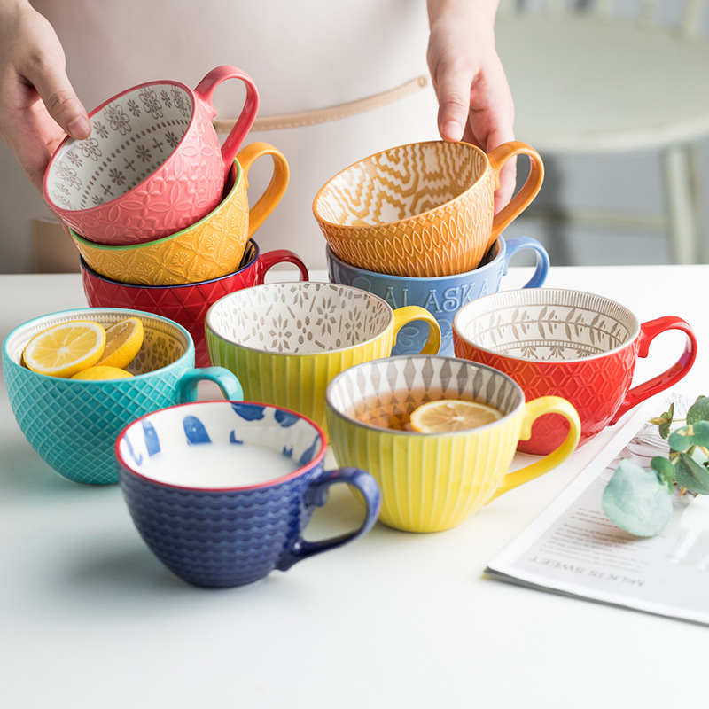 Big Capacity Breakfast Milk Cup Hand Painted Ceramic Coffee Mugs Dessert Cup