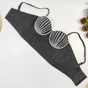 <strong>Women</strong> Black Rhinestone Corset Bustier <strong>Top</strong> With Underwire Padded Cup Crystal Crop <strong>Top</strong> <strong>for</strong> Party Club Stage Performance Outerwear - Product Image 3