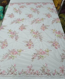 ファッションレース3D花ブライダルウェディングドレスフレンチチュールネットスパンコール付きビーズレース生地刺繍Vestido De Novia用 - Product Image 1