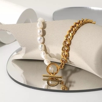 Collier de perles à boucle Ot, chaîne cubaine, en acier inoxydable, demi-chaîne cubaine, demi-chaîne d'eau douce, collier connecté