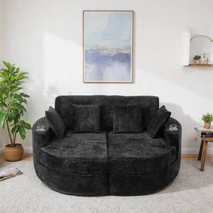 Sofá de Tela Redondo de Estilo Nórdico Minimalista con Correas de Compresión, Sofá <span class=keywords><strong>Extensible</strong></span> Tapizado de Dos Plazas para Apartamento y Villa - Product Image 3