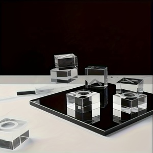 Scacchiera Moderna <span class=keywords><strong>in</strong></span> Cristallo K9 con Base <span class=keywords><strong>in</strong></span> Cristallo Nero - Product Image 3