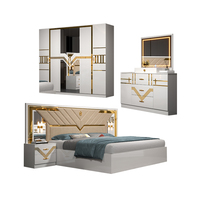 Nouvelle collection 2026 : Suite de chambre à coucher moderne de luxe en bois et cuir, ensemble complet 5 pièces en MDF, mobilier de chambre à prix abordable