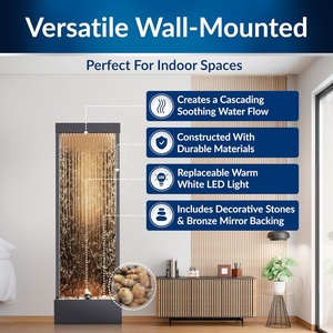 Fontaine murale en cascade Zen avec cadre en acier inoxydable et verre trempé pour <span class=keywords><strong>la</strong></span> <span class=keywords><strong>d</strong></span>écoration de <span class=keywords><strong>la</strong></span> maison, forme rectangulaire - Product Image 3