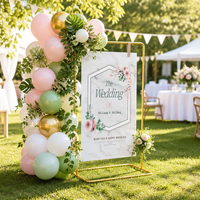Arche florale moderne dorée en fer de 180 cm avec sangles de suspension, écologique et durable, pour panneau de bienvenue et entrée de cérémonie de mariage