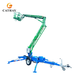 Elevador hidráulico eléctrico de 12 metros, <span class=keywords><strong>cesta</strong></span> de capacidad de 200kg, elevador para hombre, plataforma aérea, remolque <span class=keywords><strong>remolcable</strong></span>, recolector de cerezas montado - Product Image 1