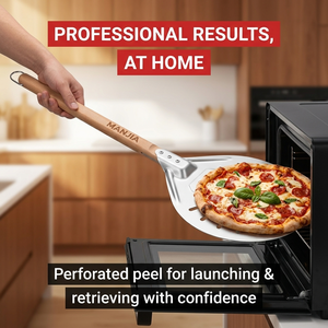 <span class=keywords><strong>Pala</strong></span> <span class=keywords><strong>para</strong></span> <span class=keywords><strong>Pizza</strong></span> Redonda de Aluminio Perforado OEM ODM, Desmontable, Desechable, con Mango de Madera, 7, 8, 9, 10 Pulgadas - Product Image 2