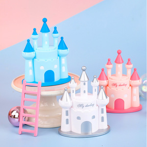Set Decorativo per Torte a Tema Castello Incantato con Castelli Principeschi in Blu Pastello e Rosa per Feste di Compleanno per Bambini a Tema Fiabesco - Product Image 2