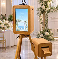Station photo commerciale en bois pour mariages et événements avec écran tactile de 18,5 pouces et support d'imprimante