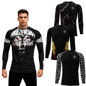 Tùy Chỉnh Thiết Kế Phát Ban Bảo Vệ Thăng Hoa In Ấn Nén Phòng Tập Thể Dục Áo Sơ Mi Của Người Đàn Ông Lướt Sóng Nén Áo Sơ Mi Thăng Hoa Cờ Mỹ - Product Image 1