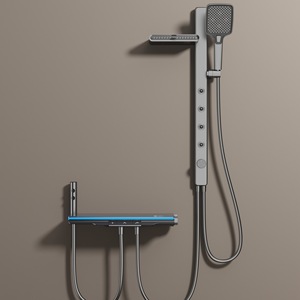 Set <span class=keywords><strong>Doccia</strong></span> Minimalista <span class=keywords><strong>con</strong></span> <span class=keywords><strong>Soffione</strong></span> a Soffitto Grigio Antracite, Display Digitale e Termostatico, per Uso Domestico - Product Image 6