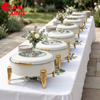 TIANXING Élégant ensemble de plats de service pour buffet, chauffe-plats hydrauliques blancs et dorés, pour équipement de banquet de mariage