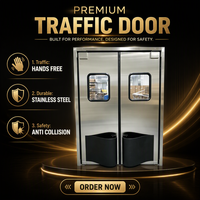 Porte anti-choc en acier inoxydable à double action, auto-fermante, avec plaque de protection PE, pour usine alimentaire et salle blanche
