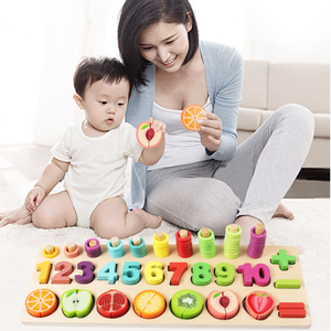 3 in uno bambini legno montessori bambini conteggio in legno bastone calcolo <span class=keywords><strong>matematica</strong></span> apprendimento precoce giocattoli educativi per il taglio della frutta - Product Image 5