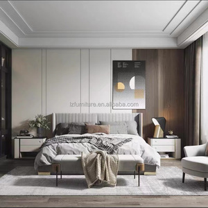 Custom Inexpensive Low Profile Upholstered <b>King</b> Queen <b>Size</b> MDF Wood Base Bed Frame & Mattress with Bed <b>Sheets</b> Set For Hotel Use - Product Image 2