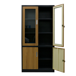 Armoire de classement en acier moderne pour bureau avec 2 portes vitrées, 2 niveaux réglables, ignifuge et étanche, pour rangement de cuisine - Product Image 2