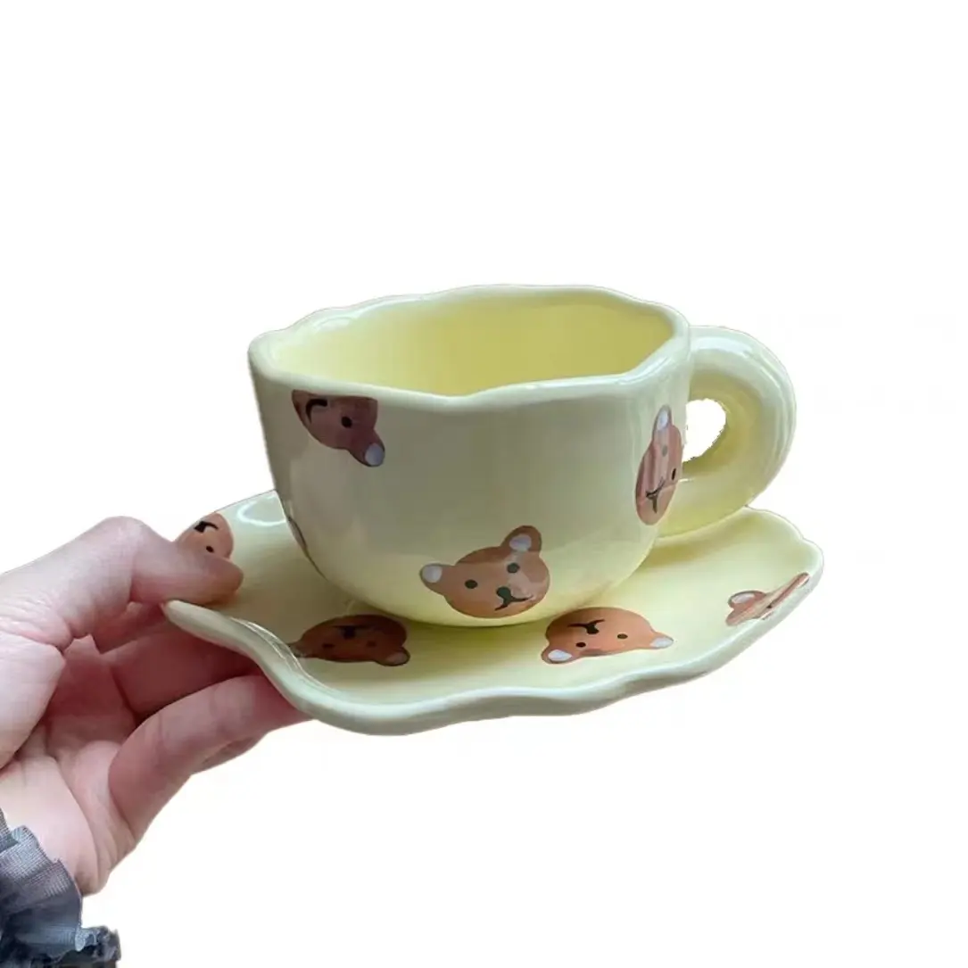 Tazze in ceramica dipinte a mano in stile nordico tazza da tè e piattino personalizzati piattino per tazza da caffè per tè al latte
