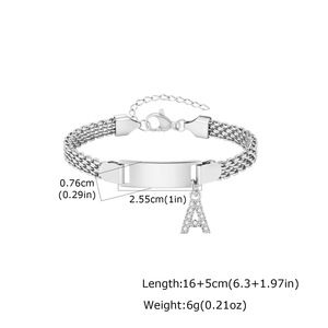 Engravable Stainless Steel Curved Bar CZ Bracelet, Personalized Kids <b>Birthday</b> Gift, Parent-Child Matching Family Bracelets - Product Image 5