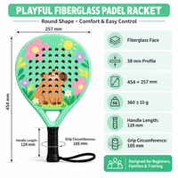 Raquette de padel ronde en fibre de verre durable personnalisée, noyau en mousse EVA de 38 mm, contrôle facile, impression tricolore, sac de transport pour raquette de padel junior