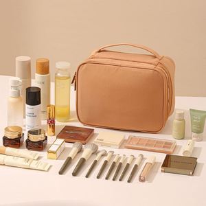 Sac de voyage double couche pour cosmétiques, grande capacité, en nylon tendance, avec fermeture éclair, pour pinceaux de maquillage, souple - Product Image 4