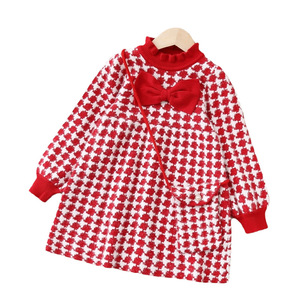 Abito Maglione per Bambine Vestito Lavorato a Maglia con Cintura Autunno e Inverno Nuovo Motivo Pied-de-Poule con Fiocco in Pizzo alla Moda - Product Image 5