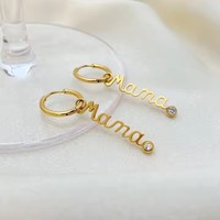 Ensemble de bijoux tendance pour la fête des mères, en acier inoxydable plaqué or 18 carats, avec diamants ronds, lettre anglaise « Mama », boucles d'oreilles et collier