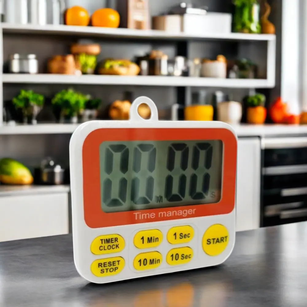 Relógio de cozinha em aço inoxidável com bateria, temporizador digital grande LCD para cozinha, caixa com contas, embalado