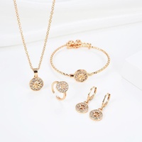 Anillo pulsera nuevo circón joyería popular al por mayor mujeres chapado en oro pendientes estilo joyería conjunto collar Retro