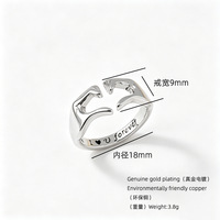 Bague Cœur Double Main en Tungstène Plaqué Or pour Femme, Design Unique, Geste Cœur, Ouverte, Style Européen-Américain, pour l'Export