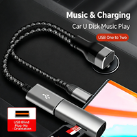 Câble adaptateur rétractable USB Type-C double port, nylon, charge rapide 66W, connecteurs en alliage d'aluminium, compatible avec les téléphones et l'audio de voiture