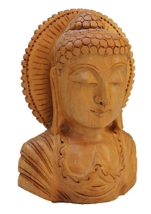 Sculpture de tête de Bouddha en bois artisanale, style zen asiatique, décoration de table, décoration intérieure, pièce d'art pour salon, 100% fait main - Product Image 4