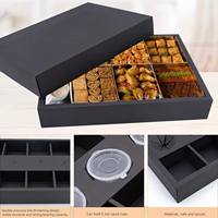 Boîte Plateau Traiteur Noire en Papier Kraft 100% Recyclé pour Fête, Chocolats, Biscuits et Desserts, avec Couvercle et Séparateurs