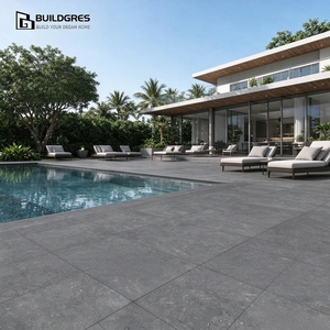 Dalles <span class=keywords><strong>de</strong></span> bordure <span class=keywords><strong>de</strong></span> piscine en porcelaine imitation <span class=keywords><strong>béton</strong></span> antidérapantes, résistantes aux UV, isolantes thermiquement, résistantes aux acides, <span class=keywords><strong>pour</strong></span> usage intensif <span class=keywords><strong>extérieur</strong></span> - Product Image 1