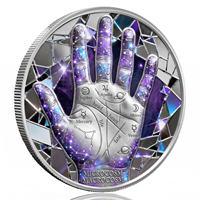 Médaille de défi plaquée cuivre 1 oz avec symboles d'astrologie, de palmaire et de mosaïque de verre teinté Galaxie Nébuleuse