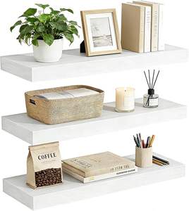 Ensemble de 3 étagères flottantes en bois massif de style farmhouse, étagères murales blanches pour la salle de bain, à placer au-dessus des toilettes - Product Image 1