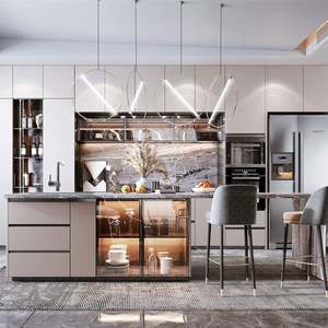 Armoire modulaire en contreplaqué de style singapourien pour cuisine, belle cuisine prête à l'emploi, design de cuisine complet de couleur blanche, armoires de cuisine en PVC - Product Image 4