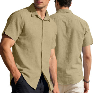 <span class=keywords><strong>Camicia</strong></span> Casual da Uomo in Lino con Colletto e Bottoni, a <span class=keywords><strong>Maniche</strong></span> <span class=keywords><strong>Corte</strong></span>, Tinta Unita, Vestibilità Larga, Stile Business, Collezione Europa e America 2026 - Product Image 1